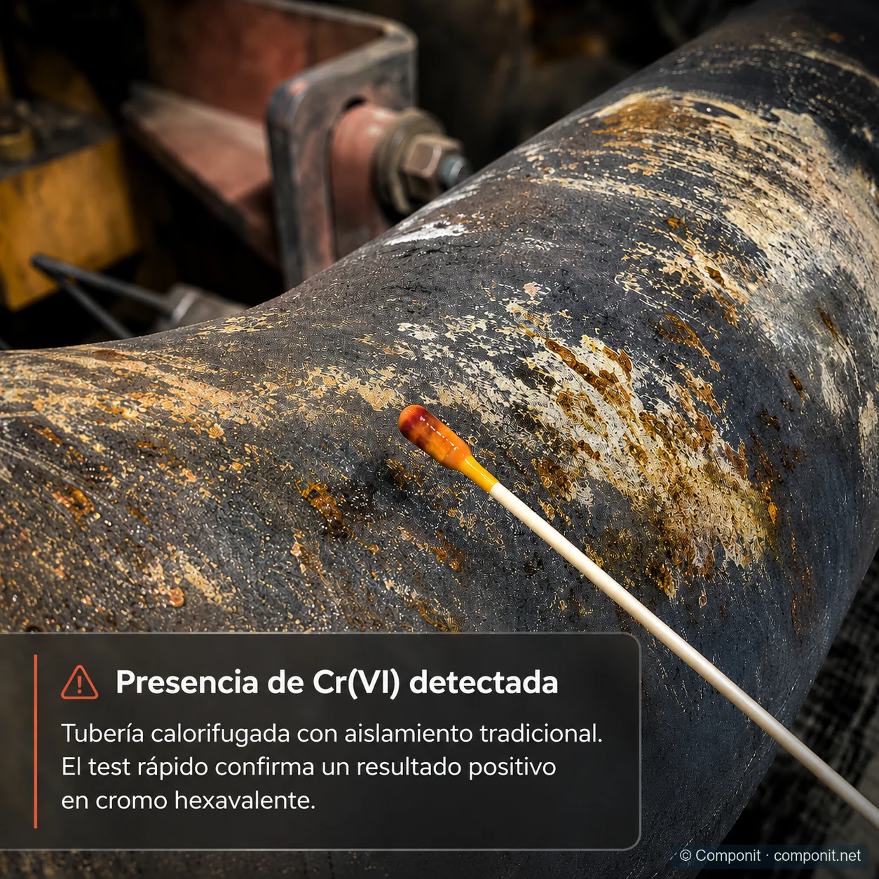 Detección de cromo hexavalente mediante test rápido sobre una tubería anteriormente calorifugada