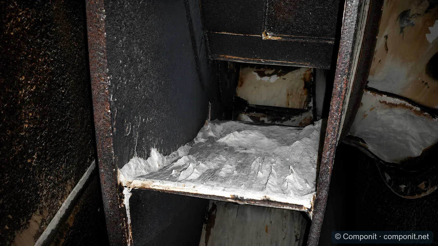 Depósitos adheridos al rotor de un ventilador industrial