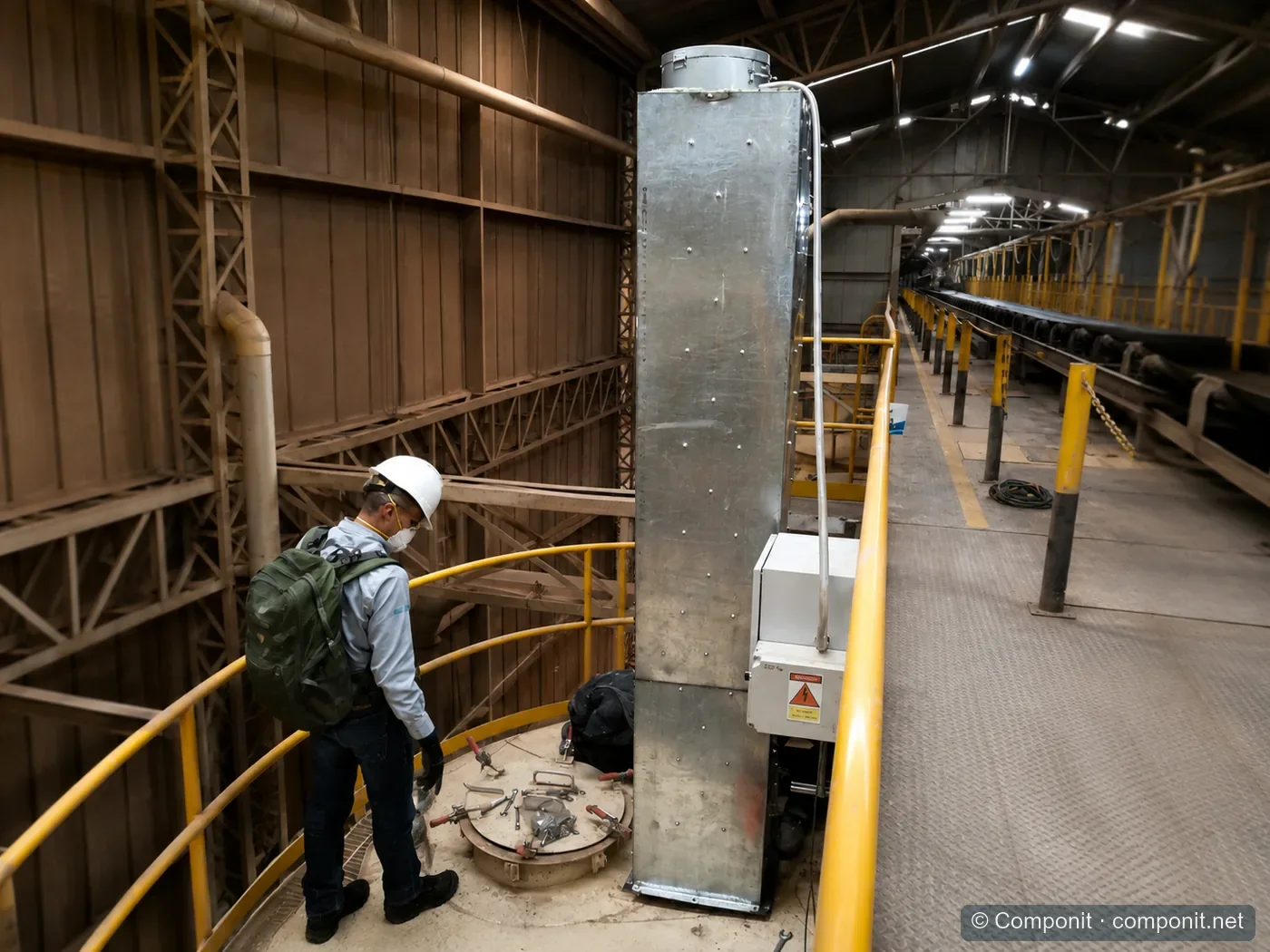 Instalación de limpieza acústica en un silo industrial